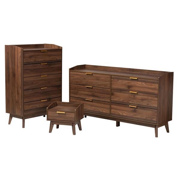 baxton studio Baxton Studio Lena Mid-Century Modern Walnut Brown Finished Wood 3-Piece Storage Set