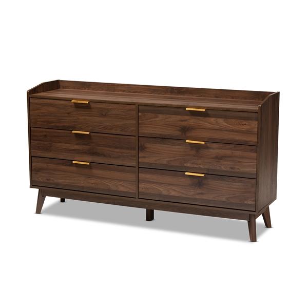 baxton studio Baxton Studio Lena Mid-Century Modern Walnut Brown Finished 6-Drawer Wood Dresser