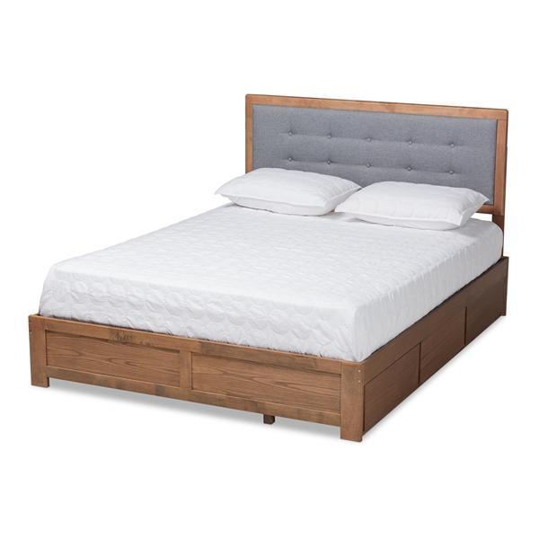 baxton studio Baxton Studio Lene Modern and Contemporary Transitional Dark Grey Fabric Upholstered and Ash Walnut Brown Finished Wood King Size 3-Drawer Platform Storage Bed