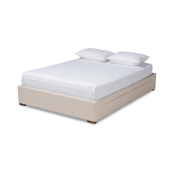 baxton studio Baxton Studio Leni Modern and Contemporary Beige Fabric Upholstered 4-Drawer King Size Platform Storage Bed Frame