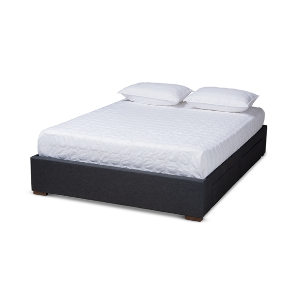 baxton studio Baxton Studio Leni Modern and Contemporary Dark Grey Fabric Upholstered 4-Drawer Queen Size Platform Storage Bed Frame