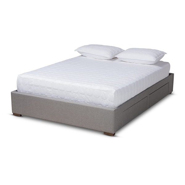 baxton studio Baxton Studio Leni Modern and Contemporary Light Grey Fabric Upholstered 4-Drawer Queen Size Platform Storage Bed Frame