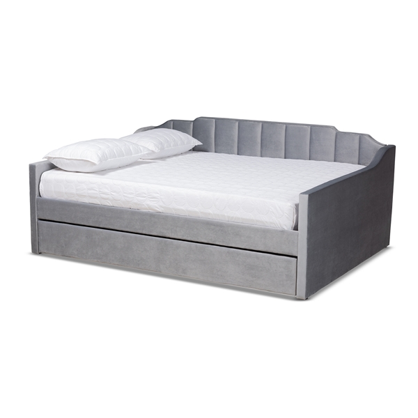 baxton studio Baxton Studio Lennon Modern and Contemporary Grey Velvet Fabric Upholstered Full Size Daybed with Trundle