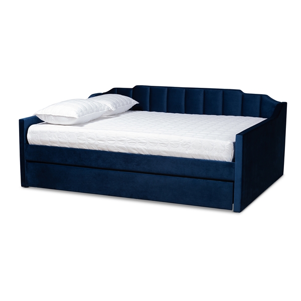 baxton studio Baxton Studio Lennon Modern and Contemporary Navy Blue Velvet Fabric Upholstered Full Size Daybed with Trundle
