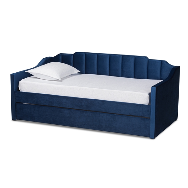 baxton studio Baxton Studio Lennon Modern and Contemporary Navy Blue Velvet Fabric Upholstered Twin Size Daybed with Trundle