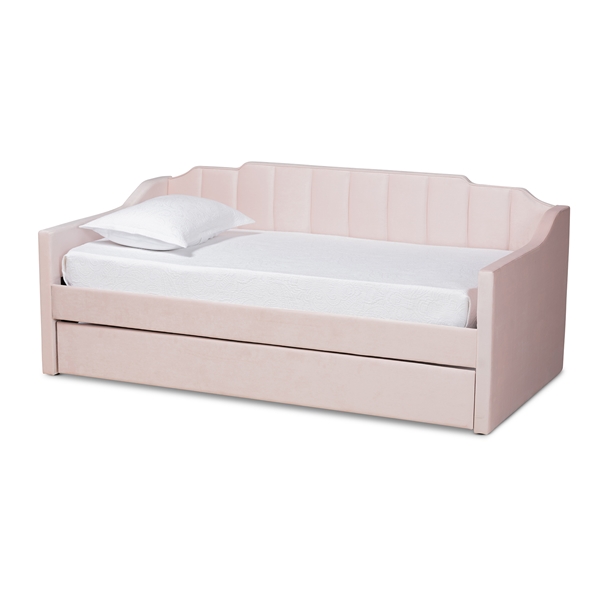 baxton studio Baxton Studio Lennon Modern and Contemporary Pink Velvet Fabric Upholstered Twin Size Daybed with Trundle