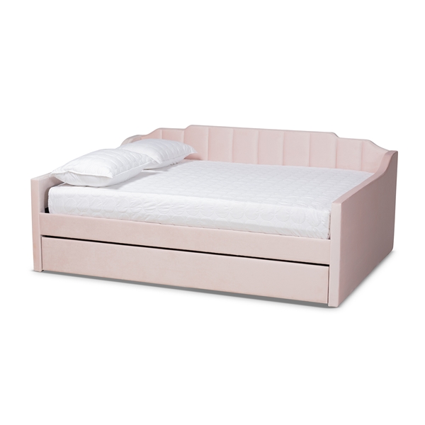 baxton studio Baxton Studio Lennon Modern and Contemporary Pink Velvet Fabric Upholstered Queen Size Daybed with Trundle