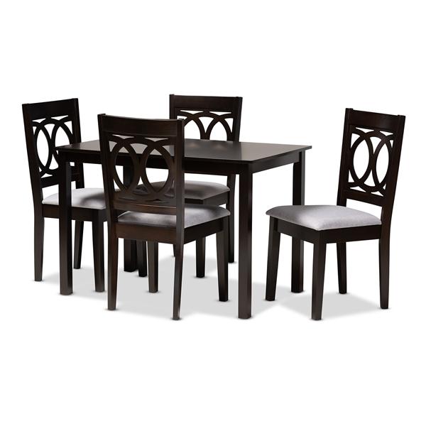 baxton studio Baxton Studio Lenoir Modern and Contemporary Gray Fabric Upholstered Espresso Brown Finished Wood 5-Piece Dining Set