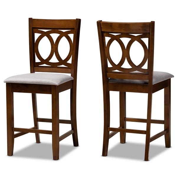 baxton studio Baxton Studio Lenoir Modern and Contemporary Grey Fabric Upholstered Walnut Brown Finished Wood 2-Piece Counter Height Pub Chair Set