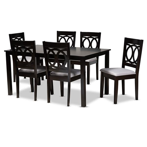 baxton studio Baxton Studio Lenoir Modern and Contemporary Grey Fabric Upholstered Espresso Brown Finished Wood 7-Piece Dining Set