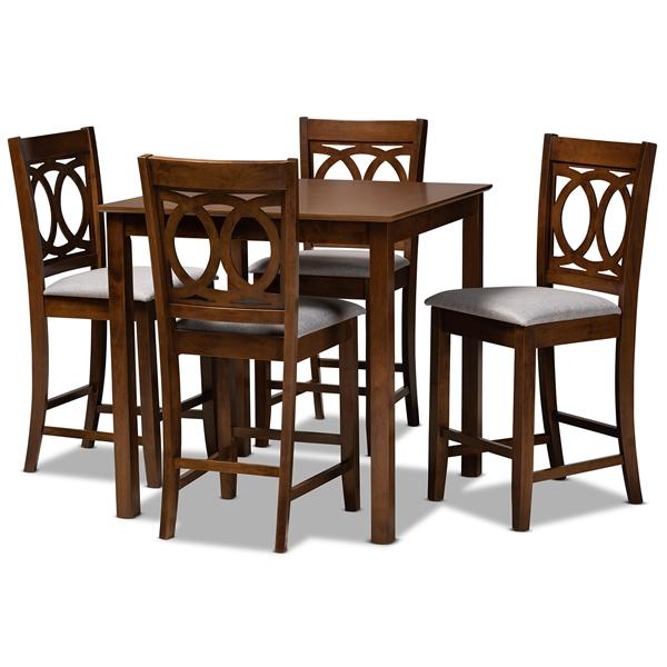 baxton studio Baxton Studio Lenoir Modern and Contemporary Grey Fabric Upholstered Walnut Brown Finished 5-Piece Wood Pub Set