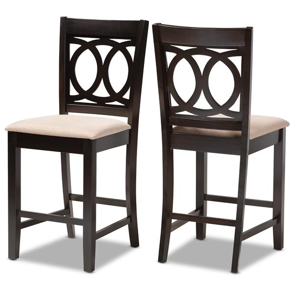 baxton studio Baxton Studio Lenoir Modern and Contemporary Sand Fabric Upholstered Espresso Brown Finished Wood 2-Piece Counter Height Pub Chair Set