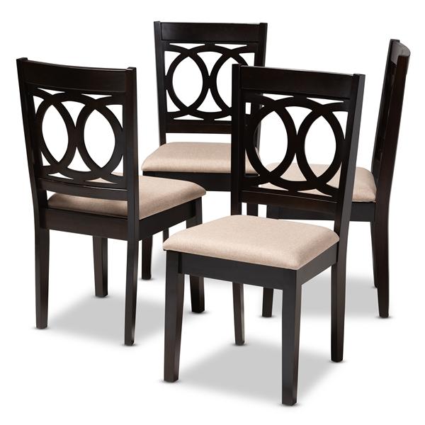 baxton studio Baxton Studio Lenoir Modern and Contemporary Sand Fabric Upholstered Espresso Brown Finished Wood Dining Chair Set of 4