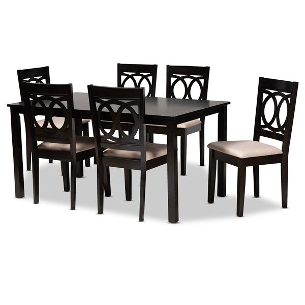 baxton studio Baxton Studio Lenoir Modern and Contemporary Sand Fabric Upholstered Espresso Brown Finished Wood 7-Piece Dining Set