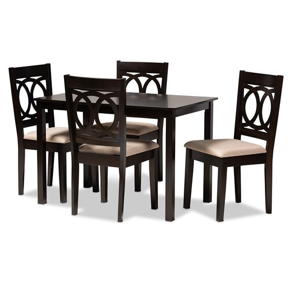 baxton studio Baxton Studio Lenoir Modern and Contemporary Sand Fabric Upholstered Espresso Brown Finished Wood 5-Piece Dining Set