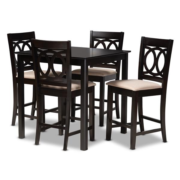 baxton studio Baxton Studio Lenoir Modern and Contemporary Sand Fabric Upholstered Espresso Brown Finished 5-Piece Wood Pub Set