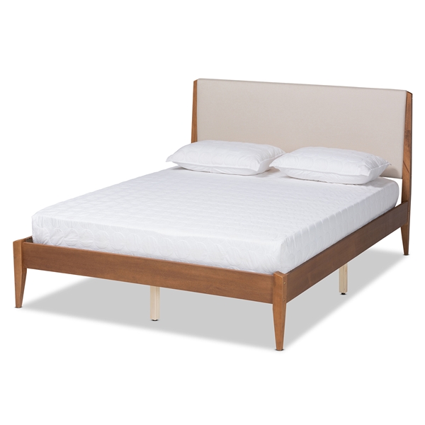 baxton studio Baxton Studio Lenora Mid-Century Modern Beige Fabric Upholstered and Walnut Brown Finished Wood King Size Platform Bed