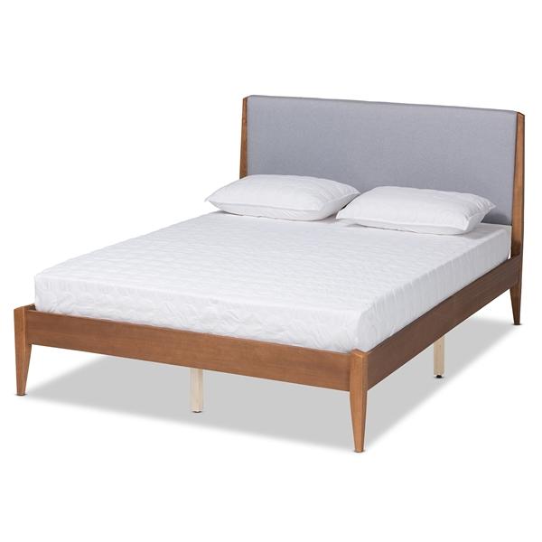 baxton studio Baxton Studio Lenora Mid-Century Modern Grey Fabric Upholstered and Walnut Brown Finished Wood King Size Platform Bed