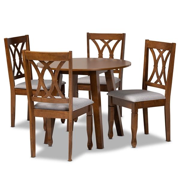 baxton studio Baxton Studio Leon Modern and Contemporary Grey Fabric Upholstered and Walnut Brown Finished Wood 5-Piece Dining Set