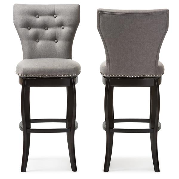 baxton studio Baxton Studio Leonice Modern and Contemporary Grey Fabric Upholstered Button-tufted 29-Inch 2-Piece Swivel Bar Stool Set