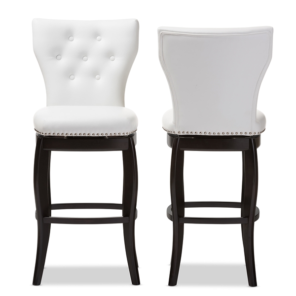 baxton studio Baxton Studio Leonice Modern and Contemporary White Faux Leather Upholstered Button-tufted 29-Inch 2-Piece Swivel Bar Stool Set