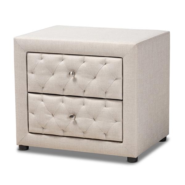 baxton studio Baxton Studio Lepine Modern and Contemporary Light Beige Fabric Upholstered 2-Drawer Wood Nightstand