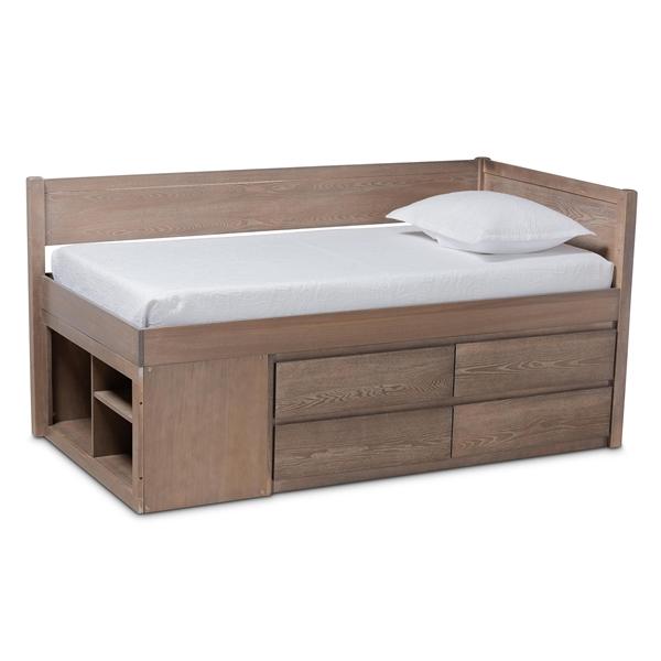 baxton studio Baxton Studio Levon Modern and Contemporary Antique Oak Finished Wood 4-Drawer Twin Size Storage Bed