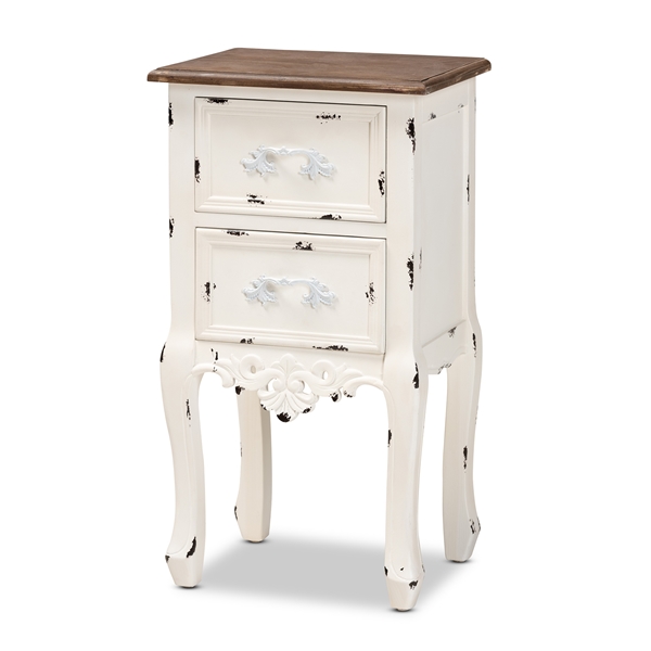 baxton studio Baxton Studio Levron Classic and Traditional Two-Tone Walnut Brown and Antique White Finished Wood 2-Drawer End Table