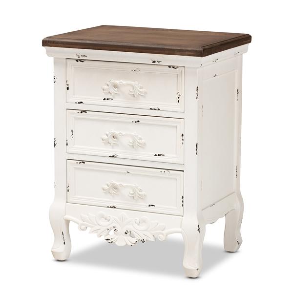 baxton studio Baxton Studio Levron Classic and Traditional Walnut Brown and Antique White Finished Wood 3-Drawer End Table