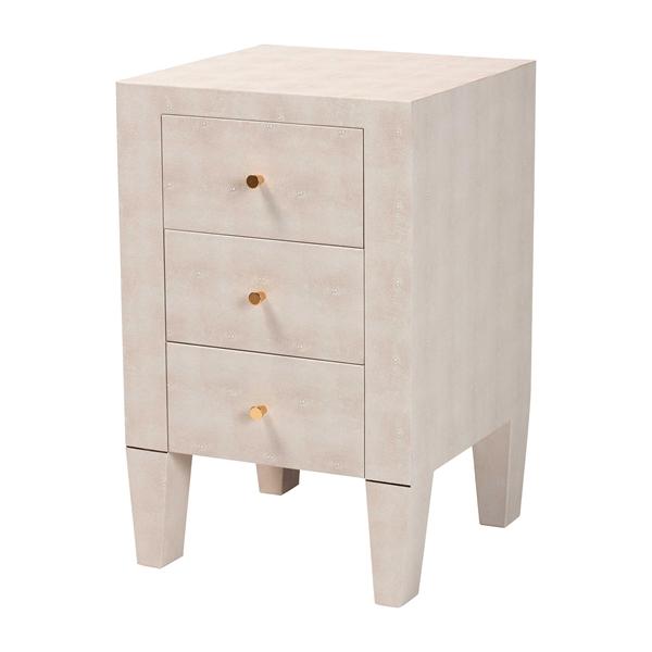 baxton studio Baxton Studio Leyna Modern Beige Faux Shagreen 3-Drawer End Table