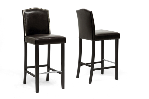 baxton studio Baxton Studio Libra Dark Brown Modern Bar Stool with Nail Head Trim (Set of 2)