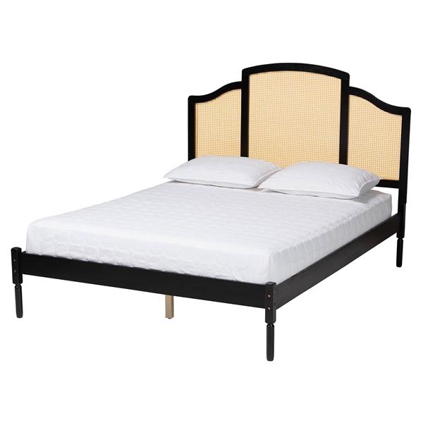 baxton studio Baxton Studio Librina Classic and Traditional Black Finished Wood Queen Size Platform Bed with Woven Rattan