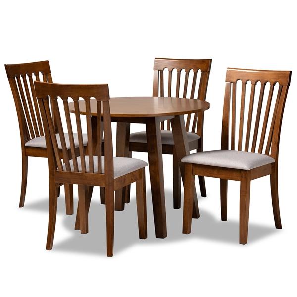 baxton studio Baxton Studio Lida Modern and Contemporary Grey Fabric Upholstered and Walnut Brown Finished Wood 5-Piece Dining Set