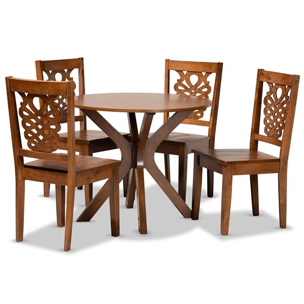 baxton studio Baxton Studio Liese Modern and Contemporary Transitional Walnut Brown Finished Wood 5-Piece Dining Set
