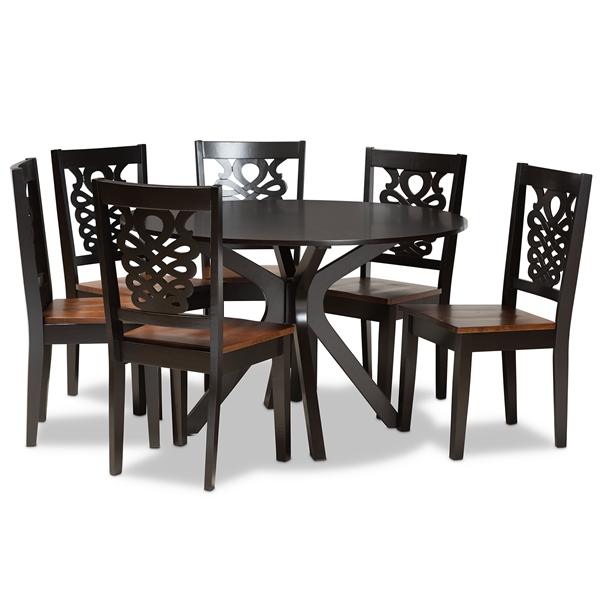 baxton studio Baxton Studio Liese Modern and Contemporary Transitional Two-Tone Dark Brown and Walnut Brown Finished Wood 7-Piece Dining Set