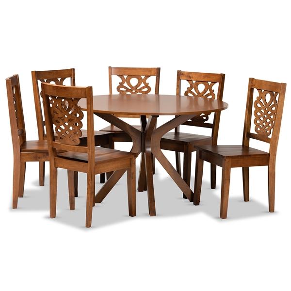 baxton studio Baxton Studio Liese Modern and Contemporary Transitional Walnut Brown Finished Wood 7-Piece Dining Set
