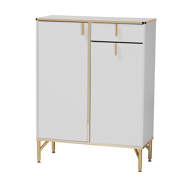 baxton studio Baxton Studio Lilac Modern Glam White Wood and Gold Metal 2-Door Shoe Cabinet