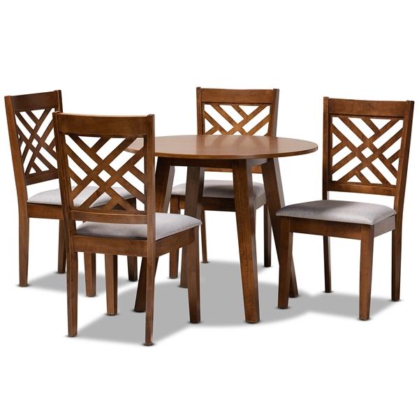 baxton studio Baxton Studio Lilly Modern and Contemporary Grey Fabric Upholstered and Walnut Brown Finished Wood 5-Piece Dining Set
