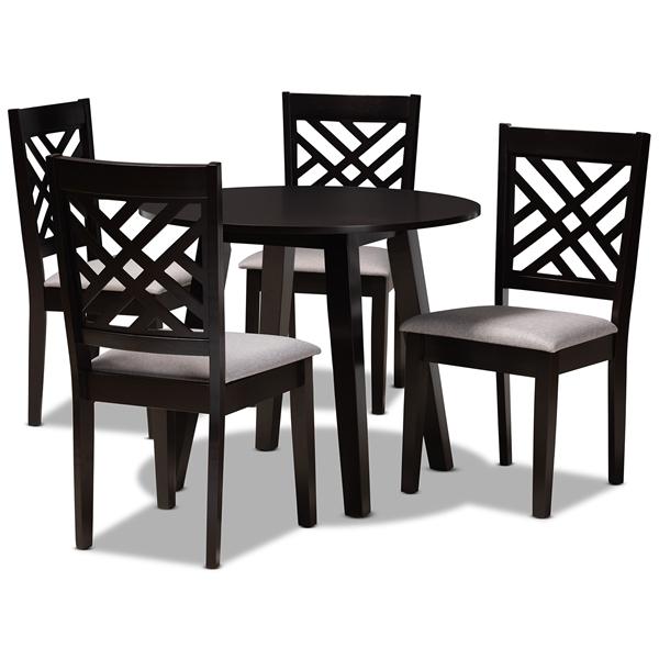 baxton studio Baxton Studio Lilly Modern and Contemporary Grey Fabric Upholstered and Dark Brown Finished Wood 5-Piece Dining Set