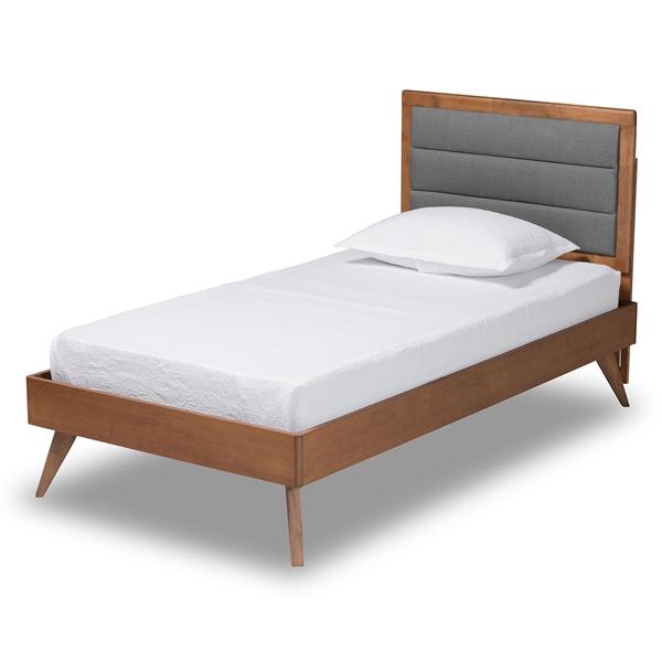 baxton studio Baxton Studio Linn Mid-Century Modern Dark Grey Fabric Upholstered and Walnut Brown Finished Wood Twin Size Platform Bed