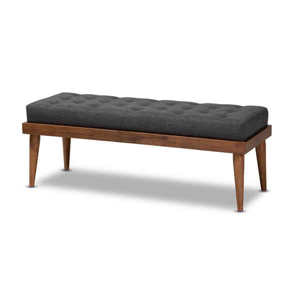 baxton studio Baxton Studio Linus Mid-Century Modern Dark Grey Fabric Upholstered and Button Tufted Wood Bench