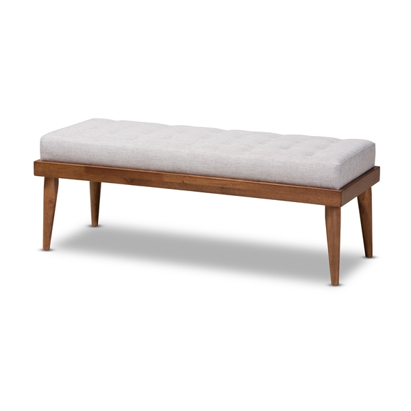 baxton studio Baxton Studio Linus Mid-Century Modern Greyish Beige Fabric Upholstered and Button Tufted Wood Bench