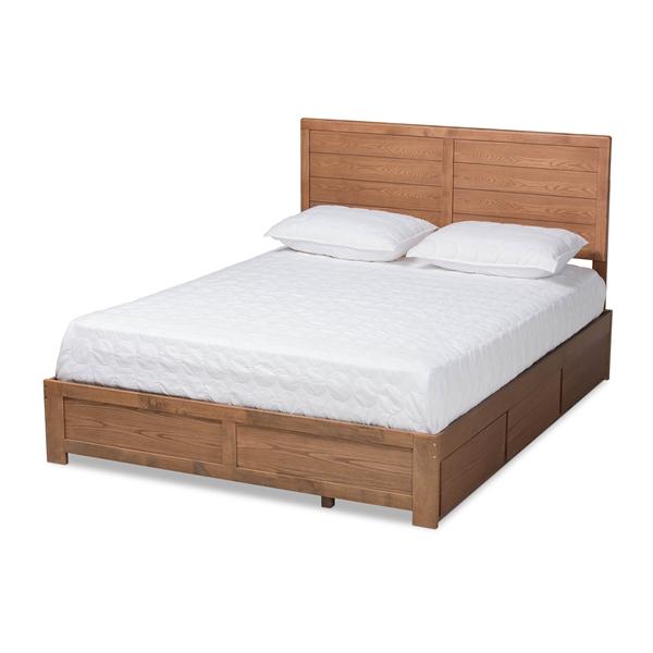 baxton studio Baxton Studio Lisa Modern and Contemporary Transitional Ash Walnut Brown Finished Wood Queen Size 3-Drawer Platform Storage Bed