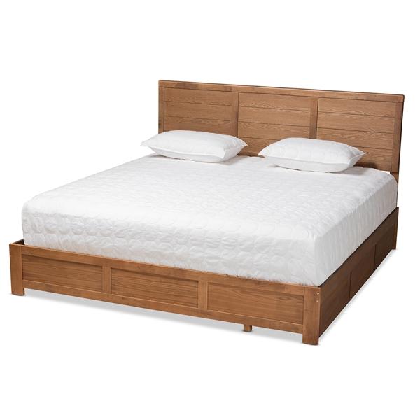 baxton studio Baxton Studio Lisa Modern and Contemporary Transitional Ash Walnut Brown Finished Wood King Size 3-Drawer Platform Storage Bed