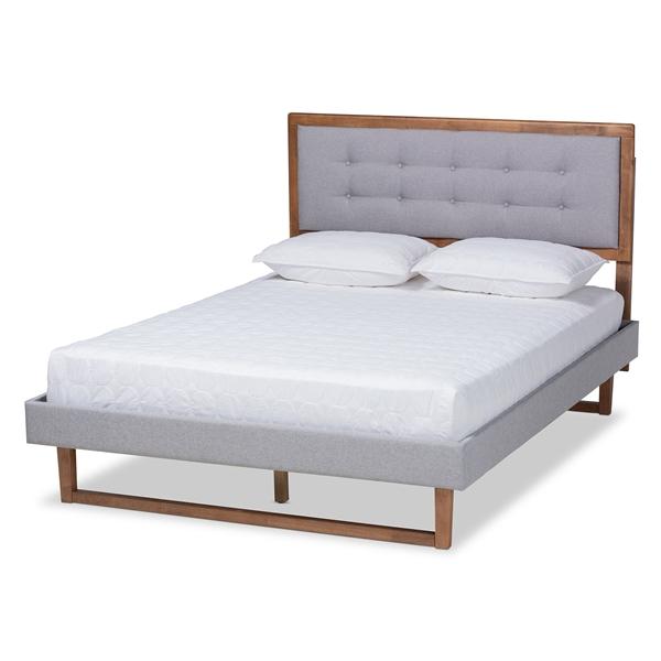 baxton studio Baxton Studio Livinia Modern Transitional Light Grey Fabric Upholstered and Ash Walnut Brown Finished Wood Queen Size Platform Bed