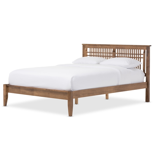 baxton studio Baxton Studio Loafey Mid-Century Modern Solid Walnut Wood Window-Pane Style King Size Platform Bed