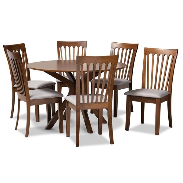 baxton studio Baxton Studio Lore Modern and Contemporary Grey Fabric Upholstered and Walnut Brown Finished Wood 7-Piece Dining Set