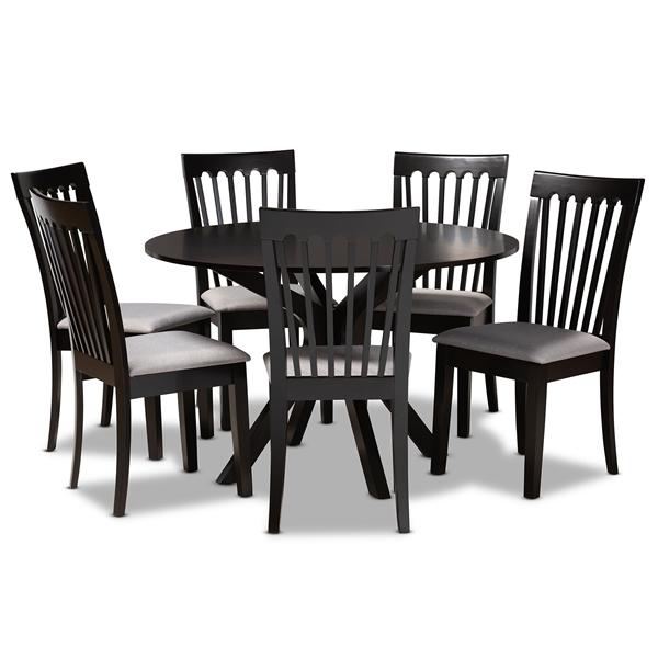 baxton studio Baxton Studio Lore Modern and Contemporary Grey Fabric Upholstered and Dark Brown Finished Wood 7-Piece Dining Set
