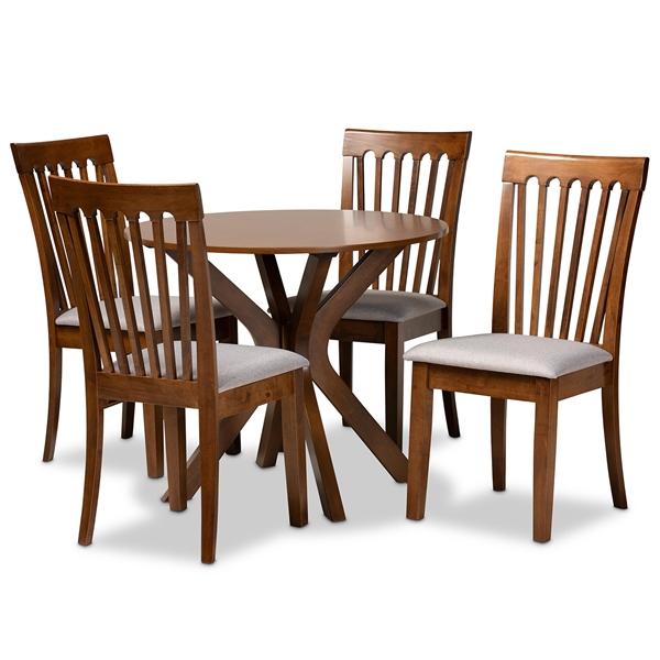 baxton studio Baxton Studio Lore Modern and Contemporary Grey Fabric Upholstered and Walnut Brown Finished Wood 5-Piece Dining Set