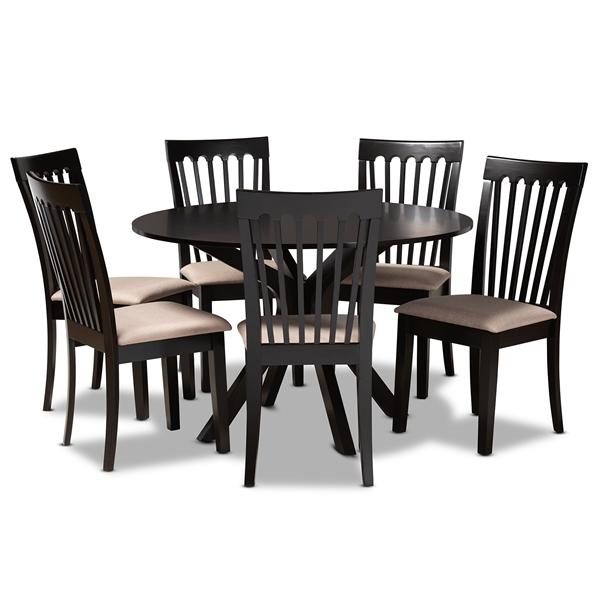 baxton studio Baxton Studio Lore Modern and Contemporary Sand Fabric Upholstered and Dark Brown Finished Wood 7-Piece Dining Set